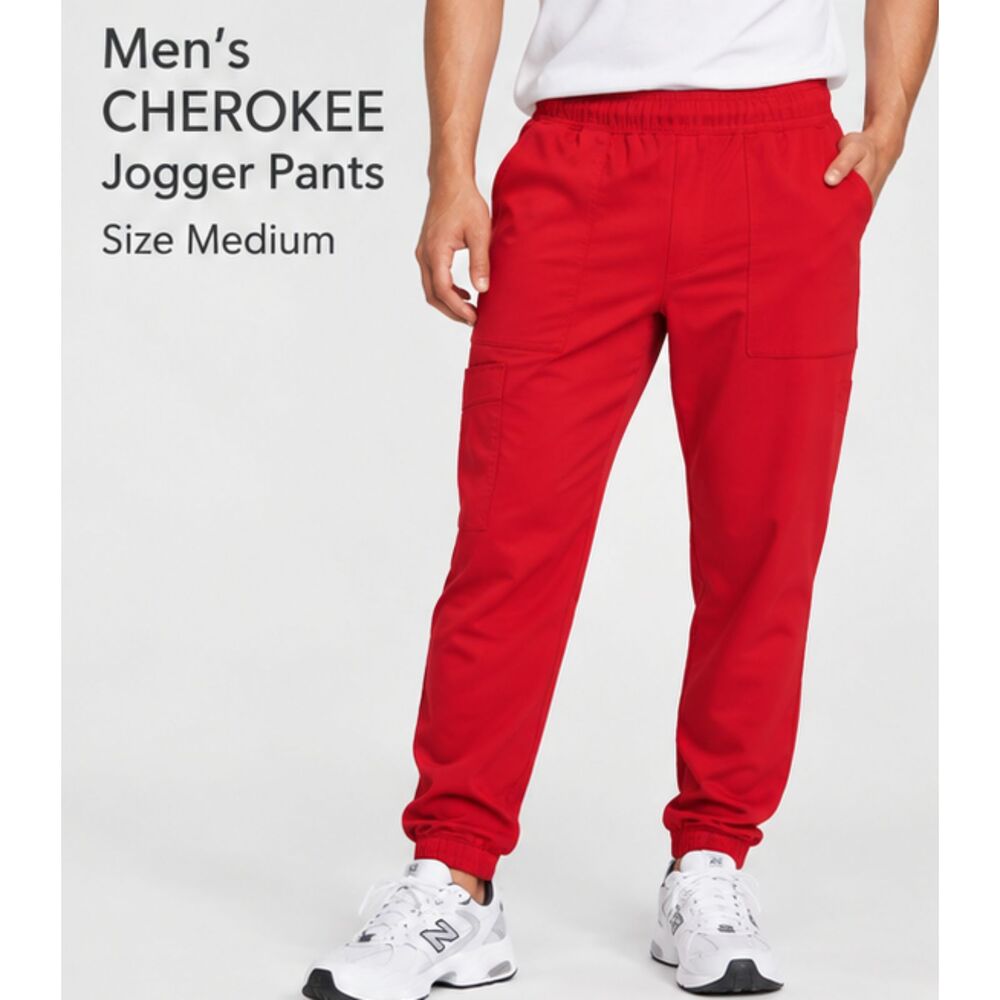 Cherokee Men's Red Jogger Scrub Pants Cargo Pockets Size M Medium NWT